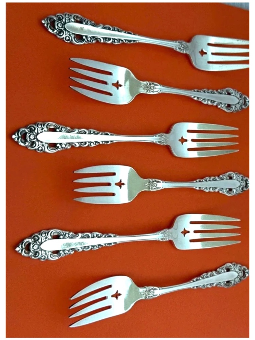 Oneida Silverplate ROYAL GRANDEUR Salad Forks (6) Community Art Deco Pierced
